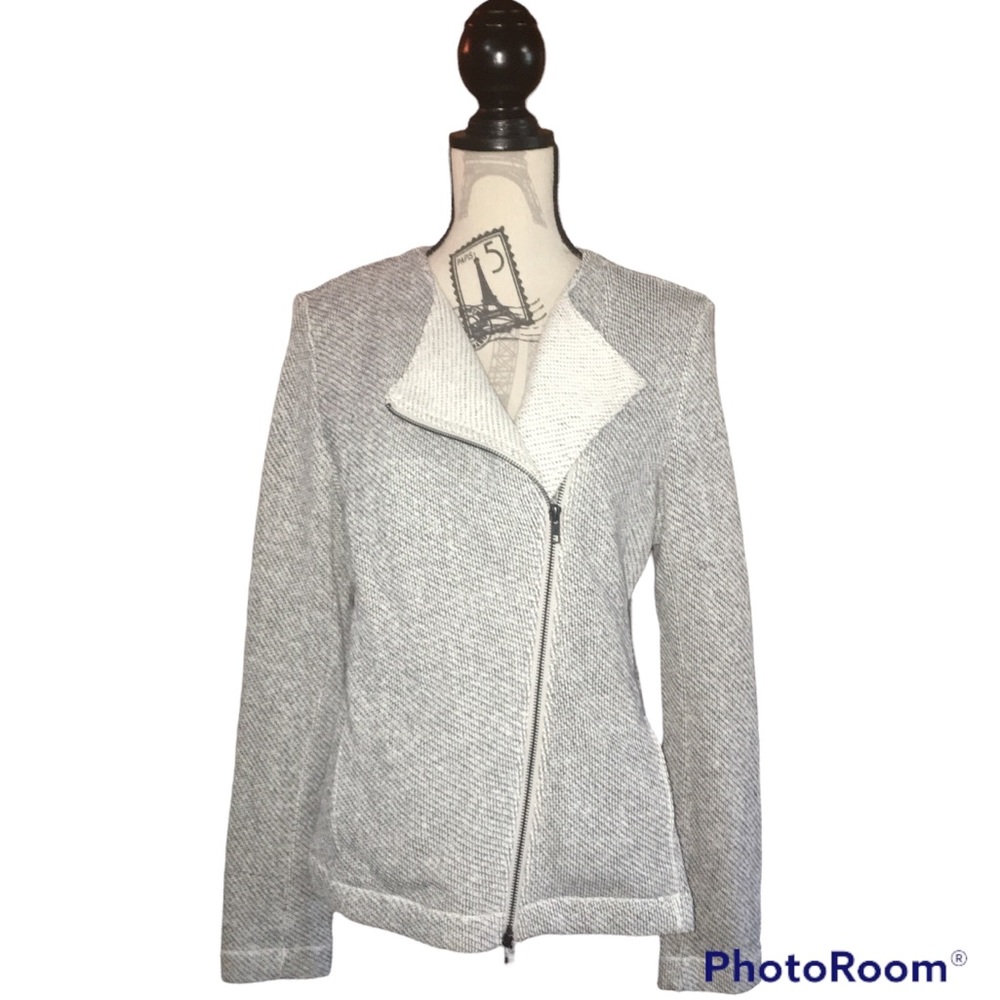 Eileen Fisher Sweater Jacket Marl Knit Asymmetrical ZIP Up Front Size Medium